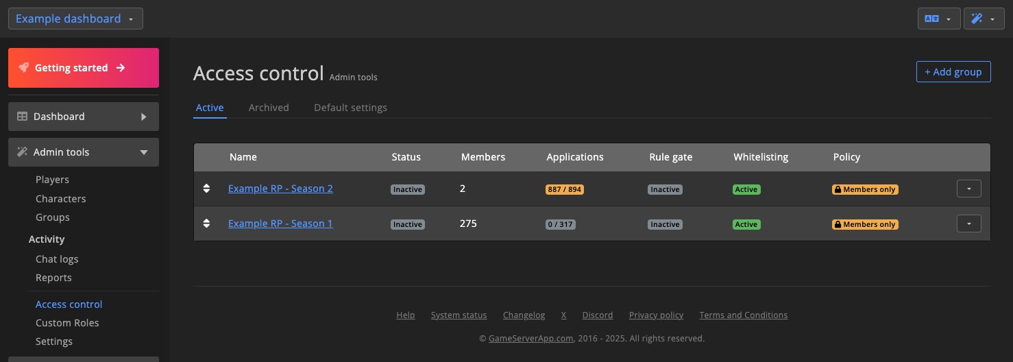 Admin tools - Access control - overview