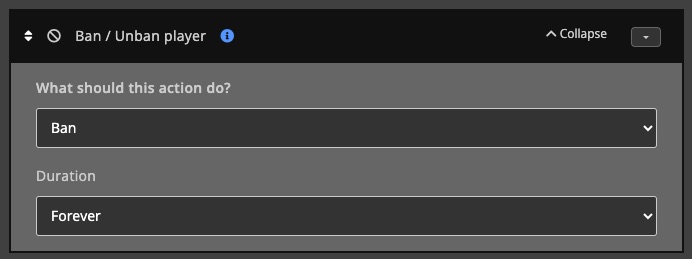 Automations / Tasks - Action - Ban player