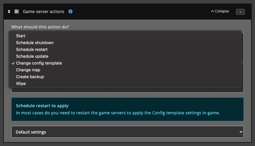 Automations / Tasks - Action - Game server actions