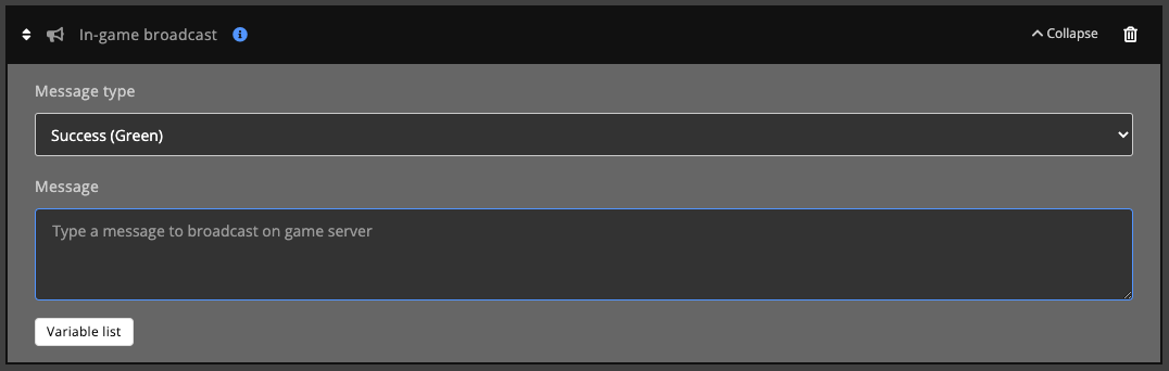 Automations / Tasks - Action - in-game broadcast