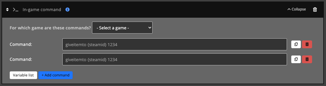 Automations / Tasks - Action - in-game command