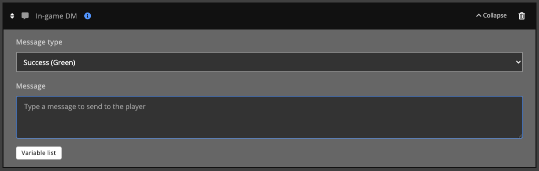 Automations / Tasks - Action - in-game dm