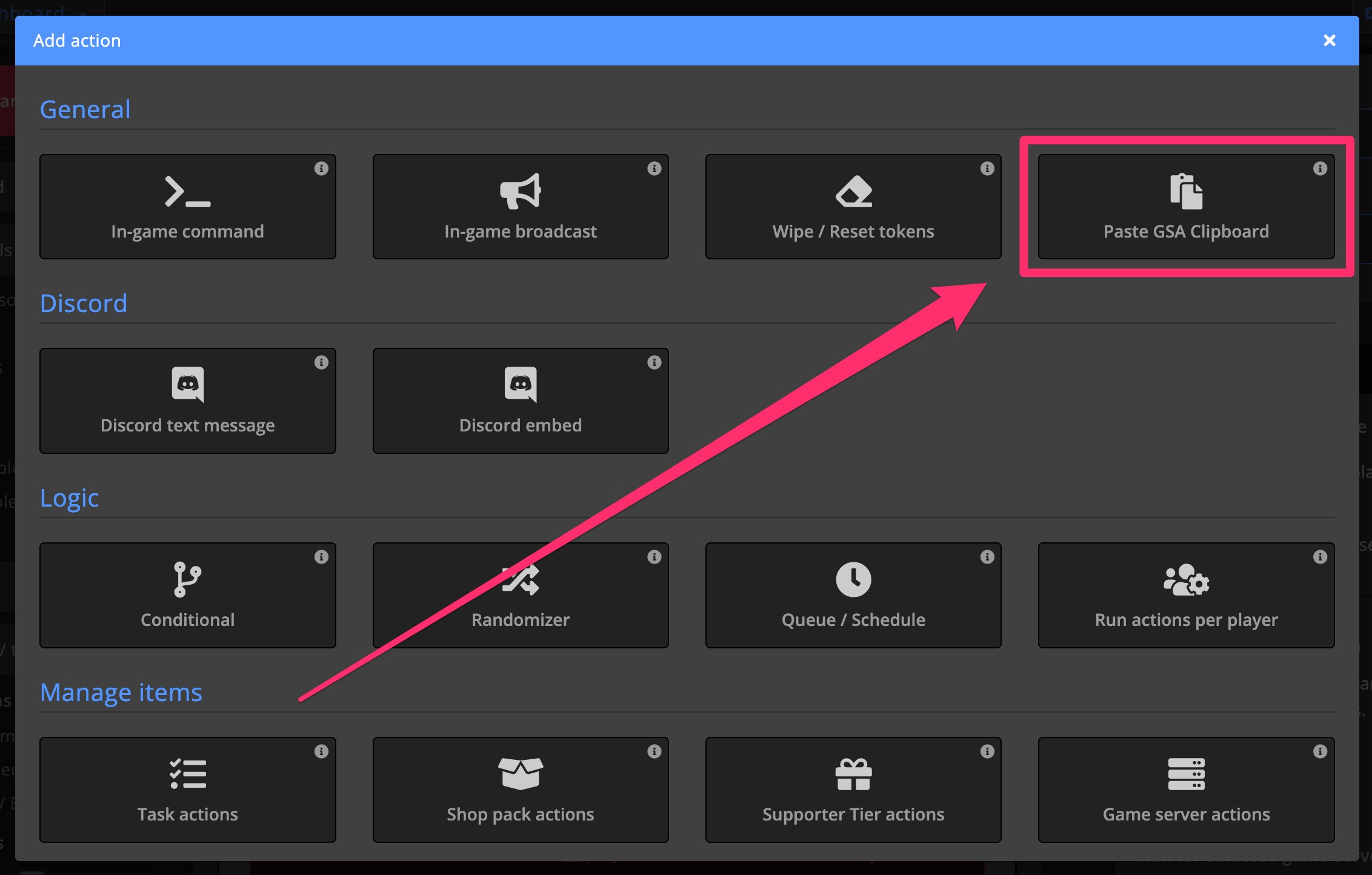 Automations / Tasks - Action - Paste GSA clipboard
