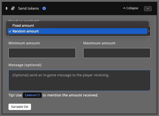Automations / Tasks - Action - Send tokens