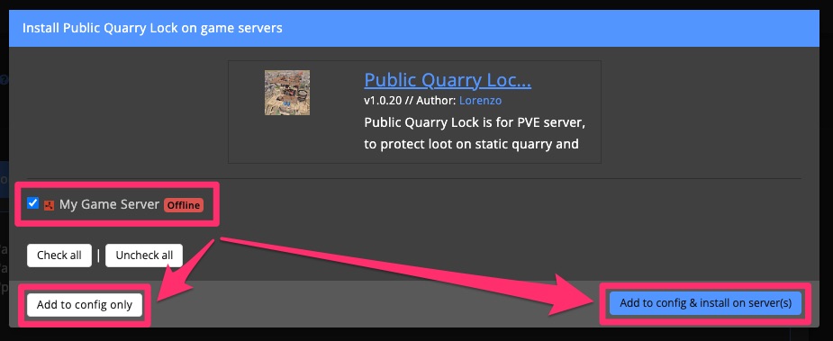 Config template - add plugin config and install on game server