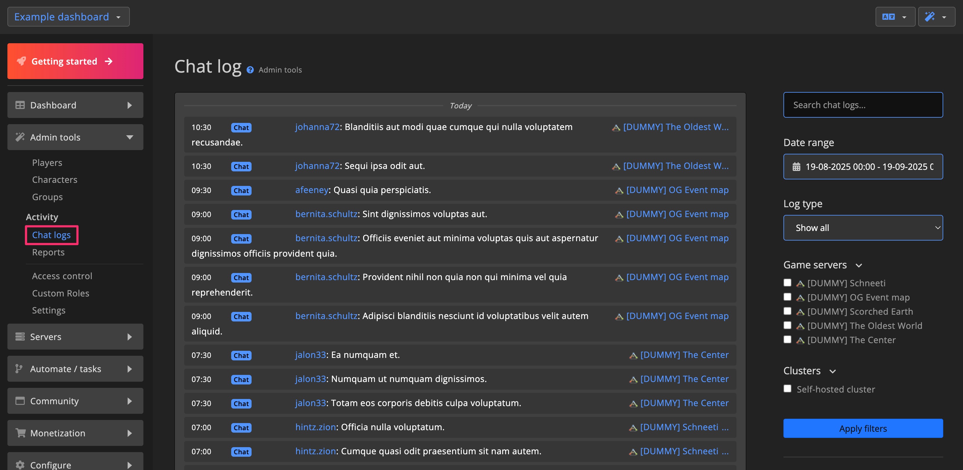 Admin tools - Chat / console log