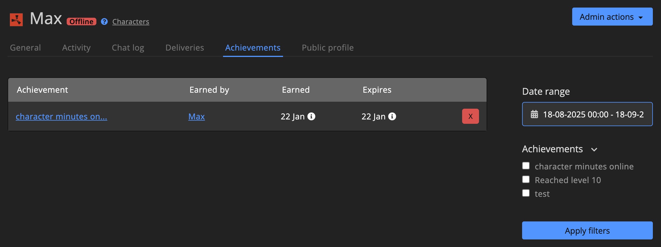 Character - Achievements