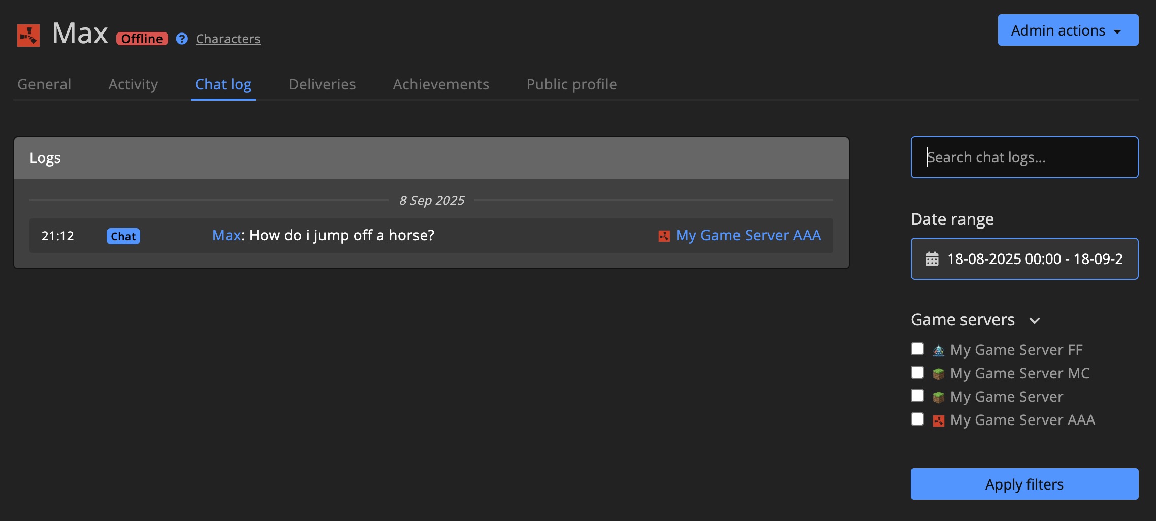 Character - Chat log