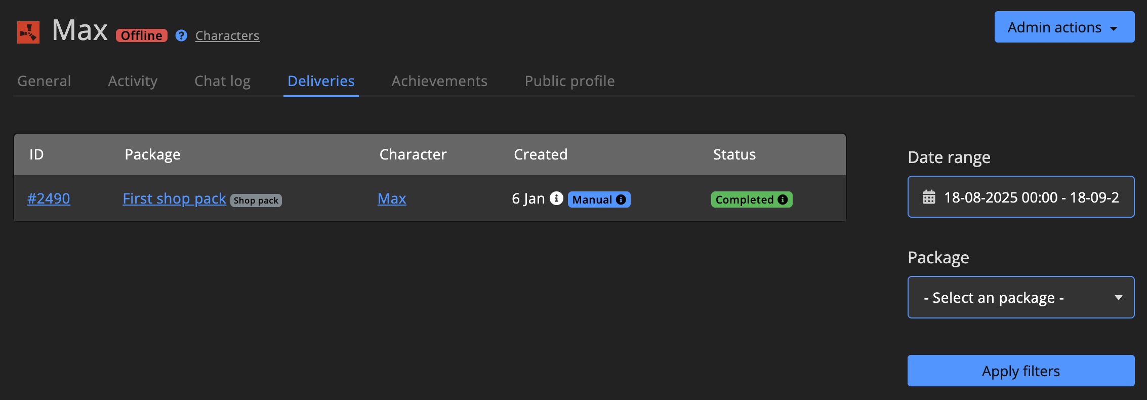 Character - Deliveries