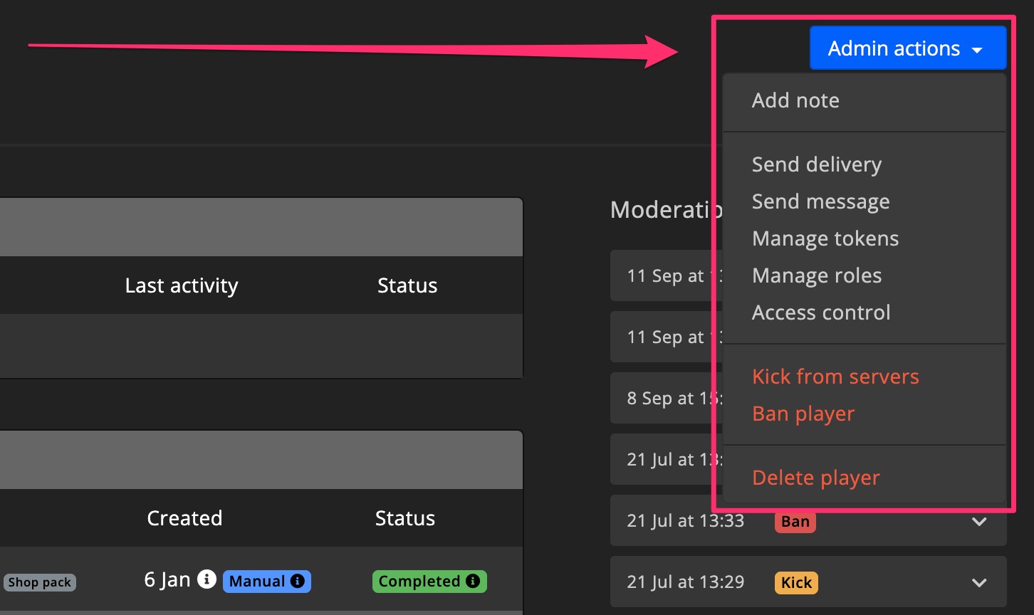 Character - Detail - Admin actions