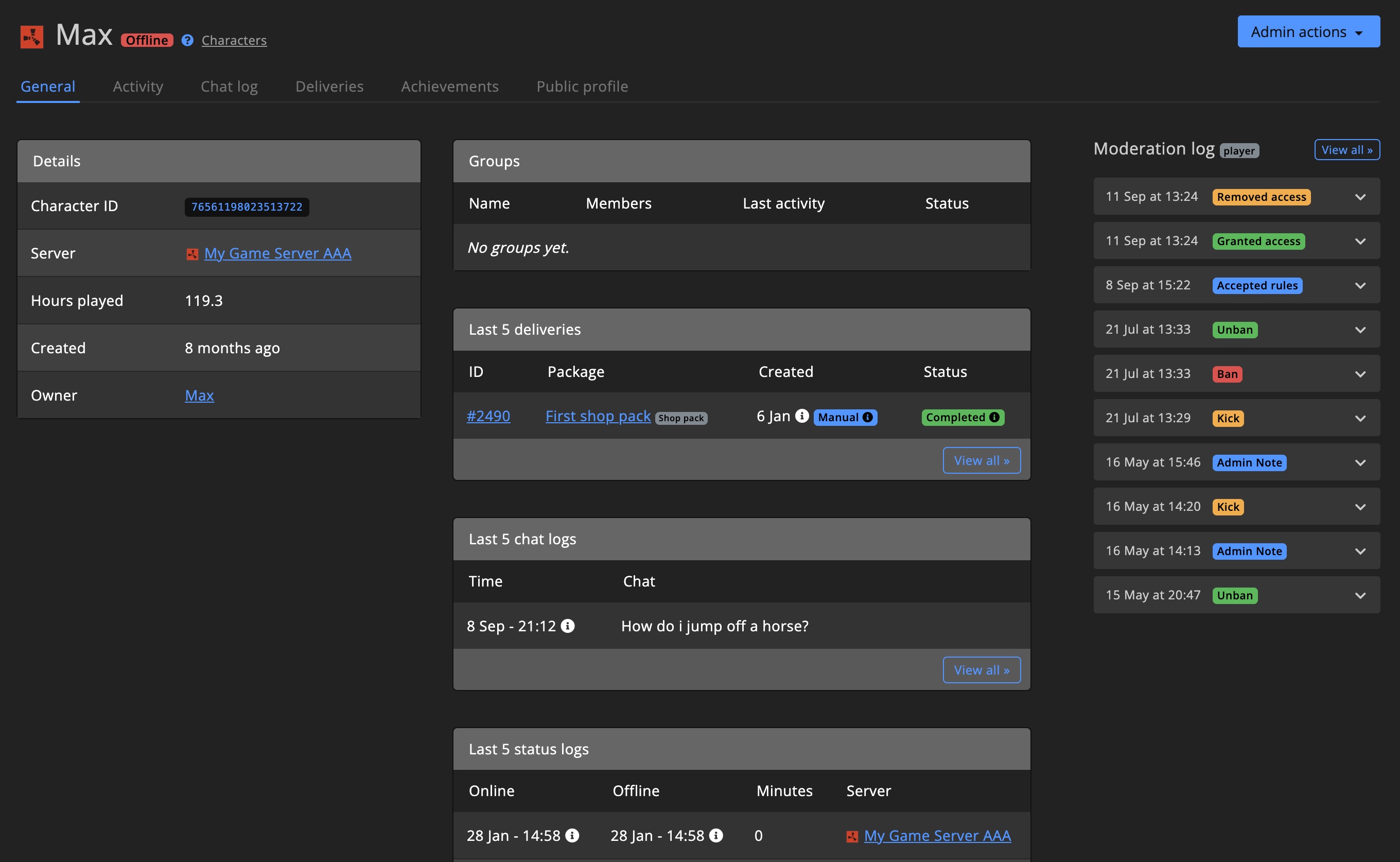 Character - Detail page