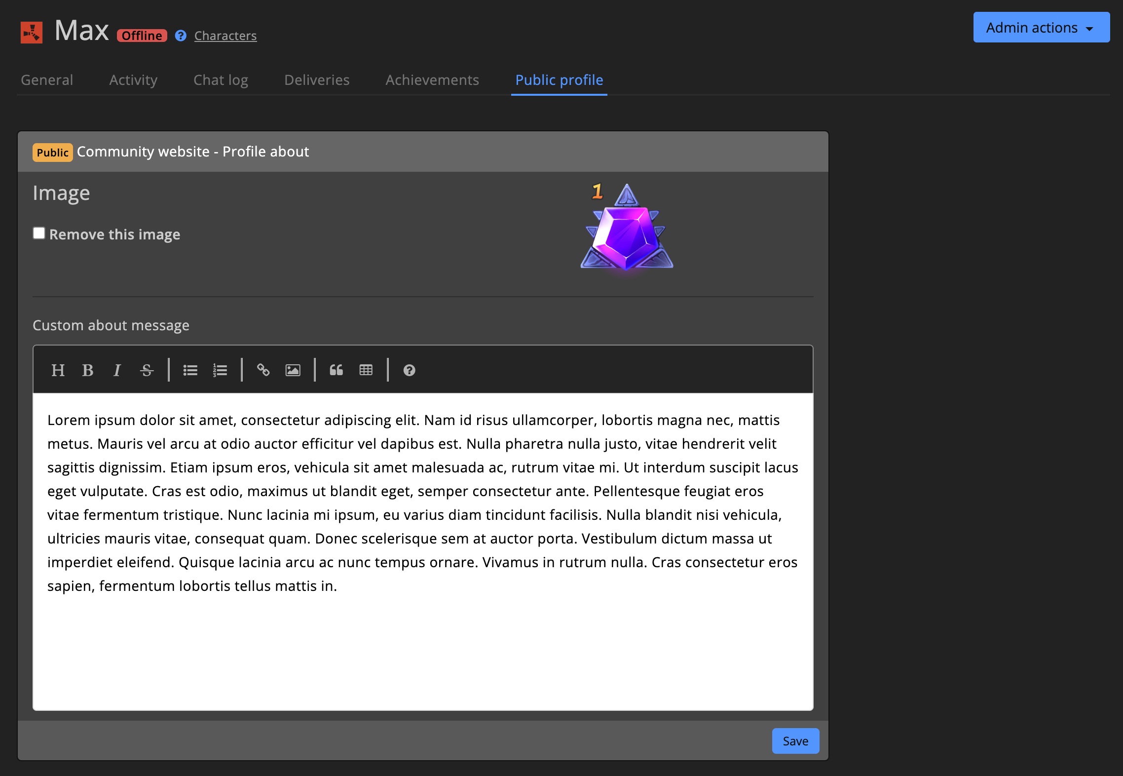 Character - Public profile