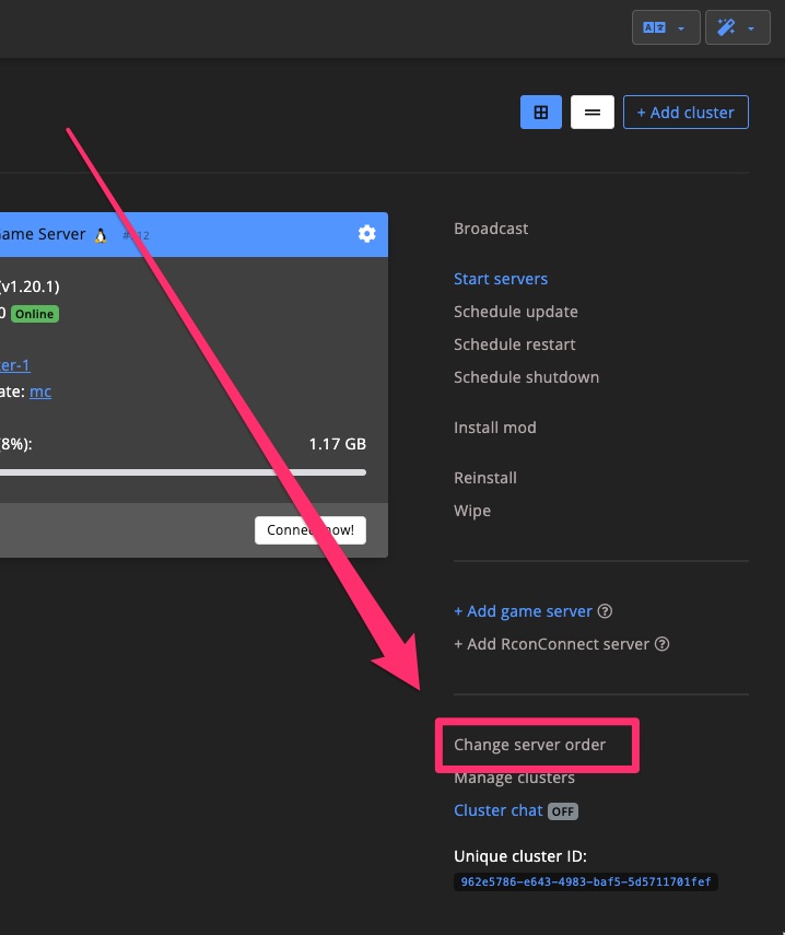 Clusters - change game server order in cluster