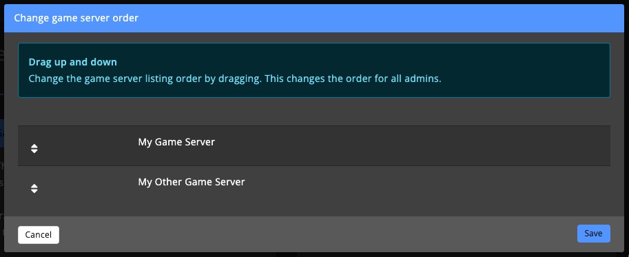Clusters - change game server order in cluster modal
