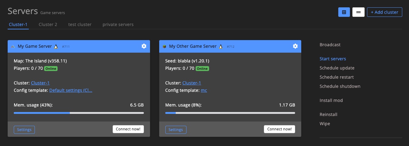 Clusters - block view