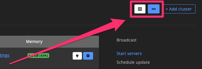 Clusters - change view type