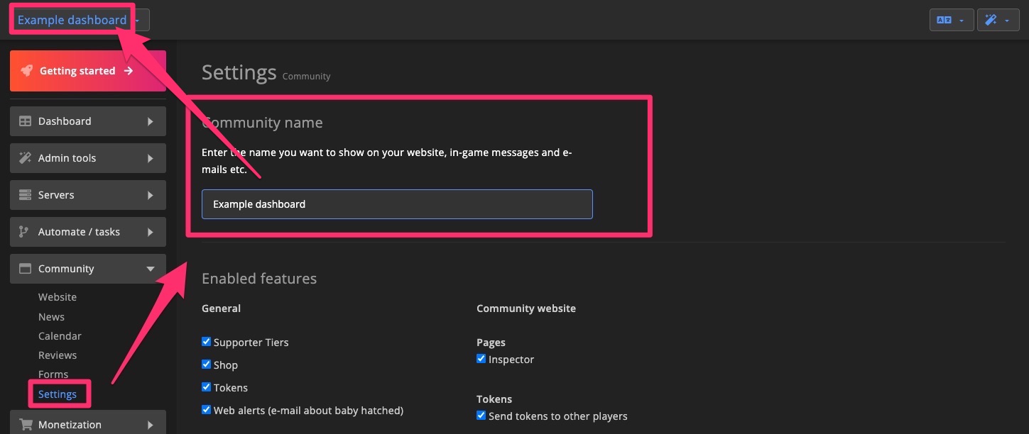 Community - Settings - Community name