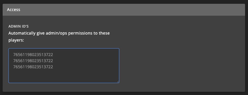 Config template - settings - access