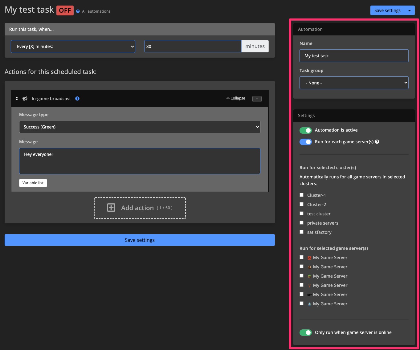 Automations / Tasks - create task 6