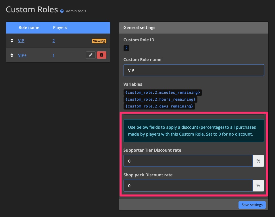 Admin tools - Custom Role discount
