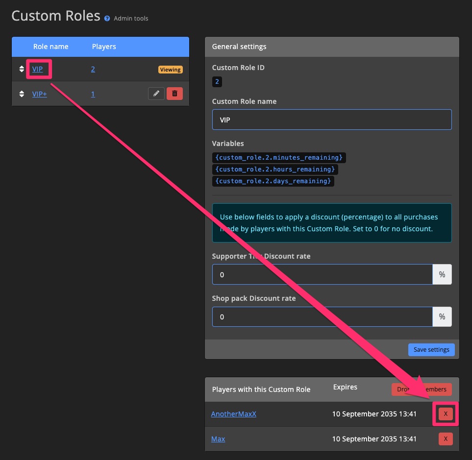 Admin tools - Custom Role = drop all members