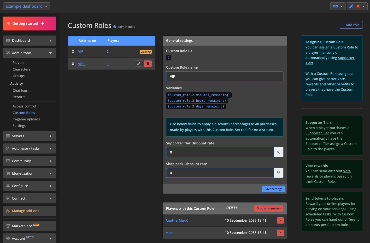 Admin tools - Custom Roles