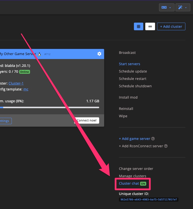 Clusters - enable cluster chat 1