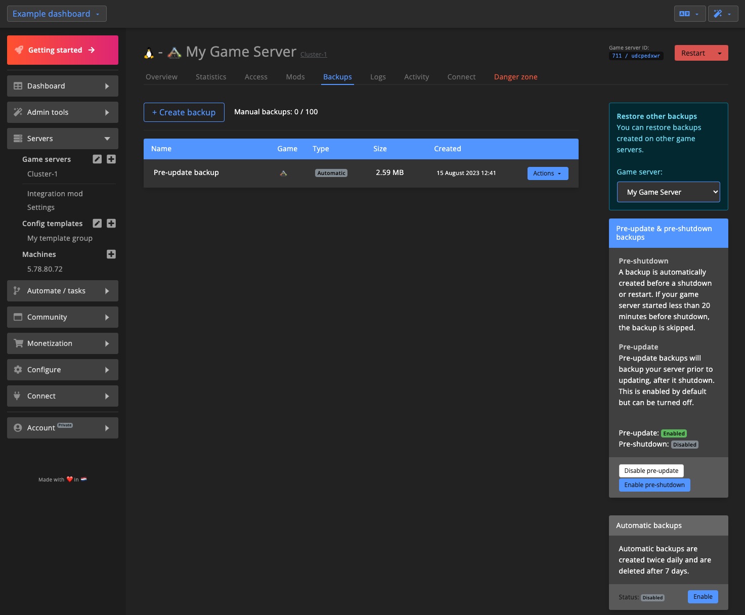 Game server - backups