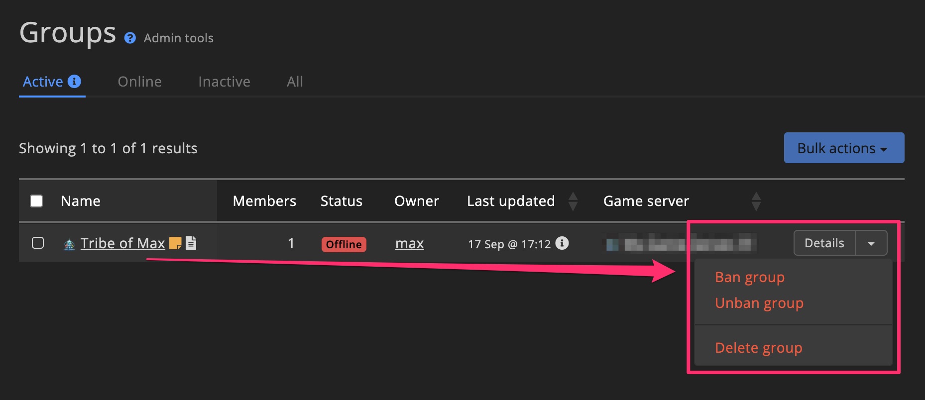Group - Overview - Admin actions