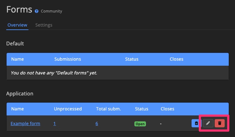 Community - Forms - Manage forms