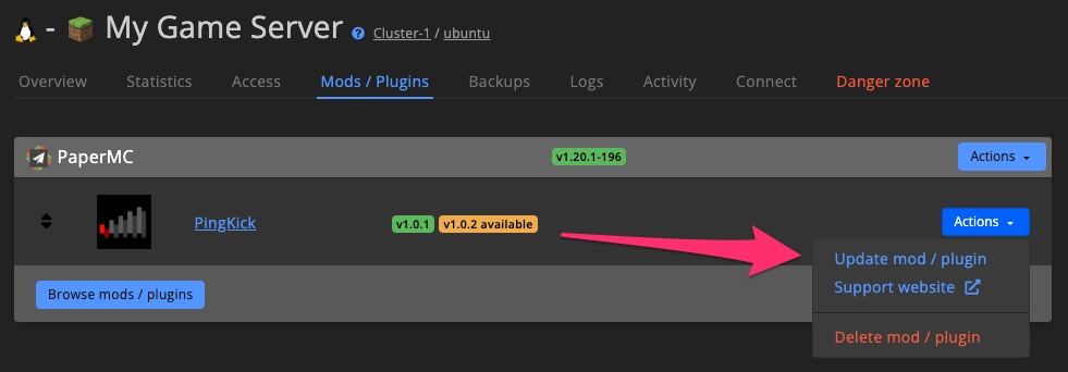 Mods & plugins - manage plugins