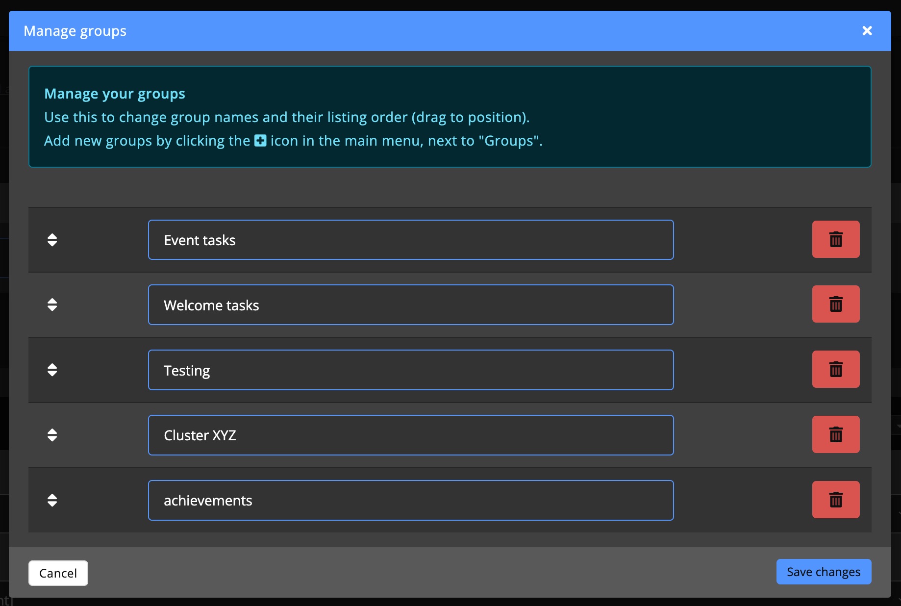 Automations / Tasks - manage task group 2