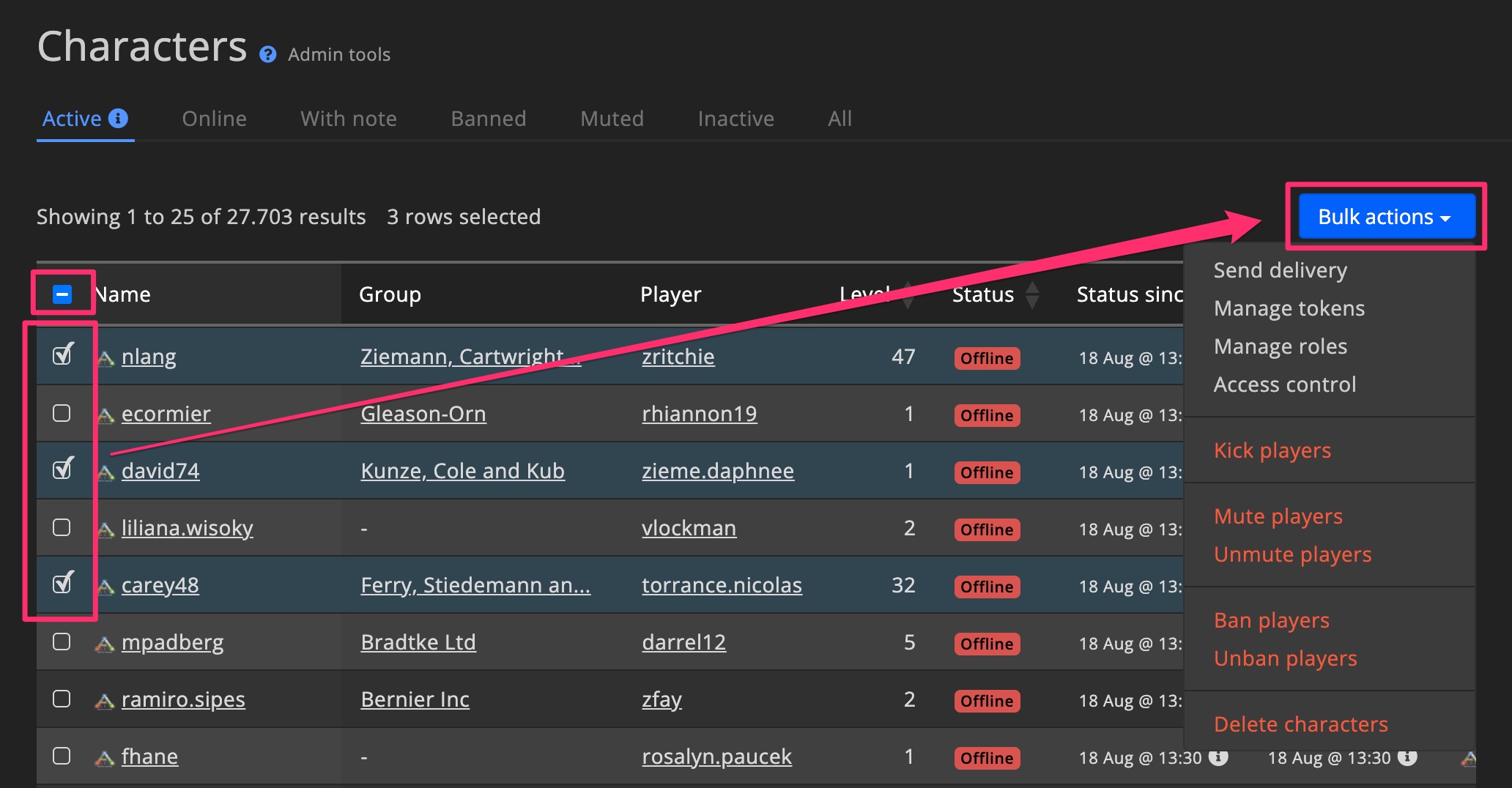 Overview bulk actions