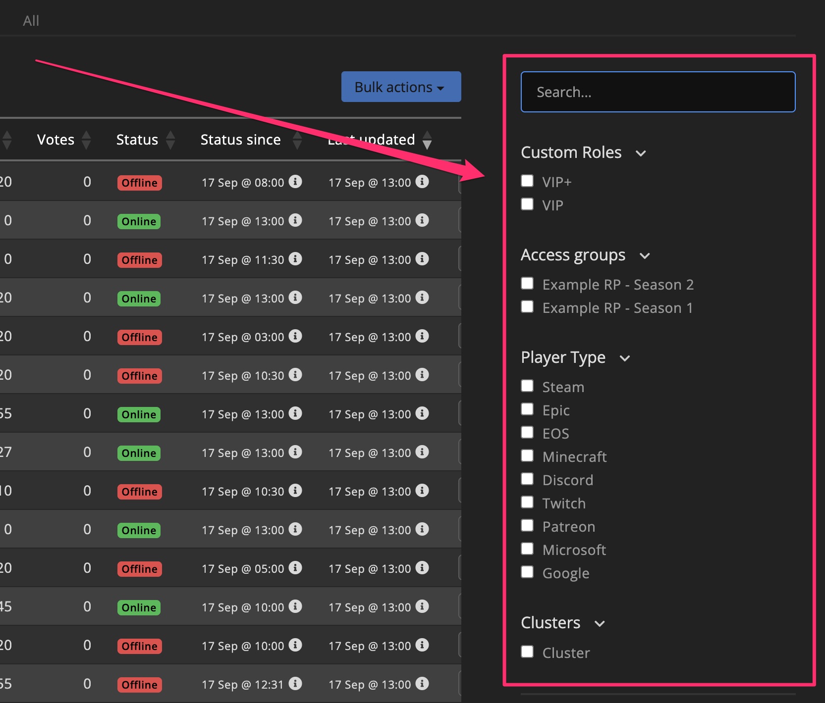 Overview search &amp; filters