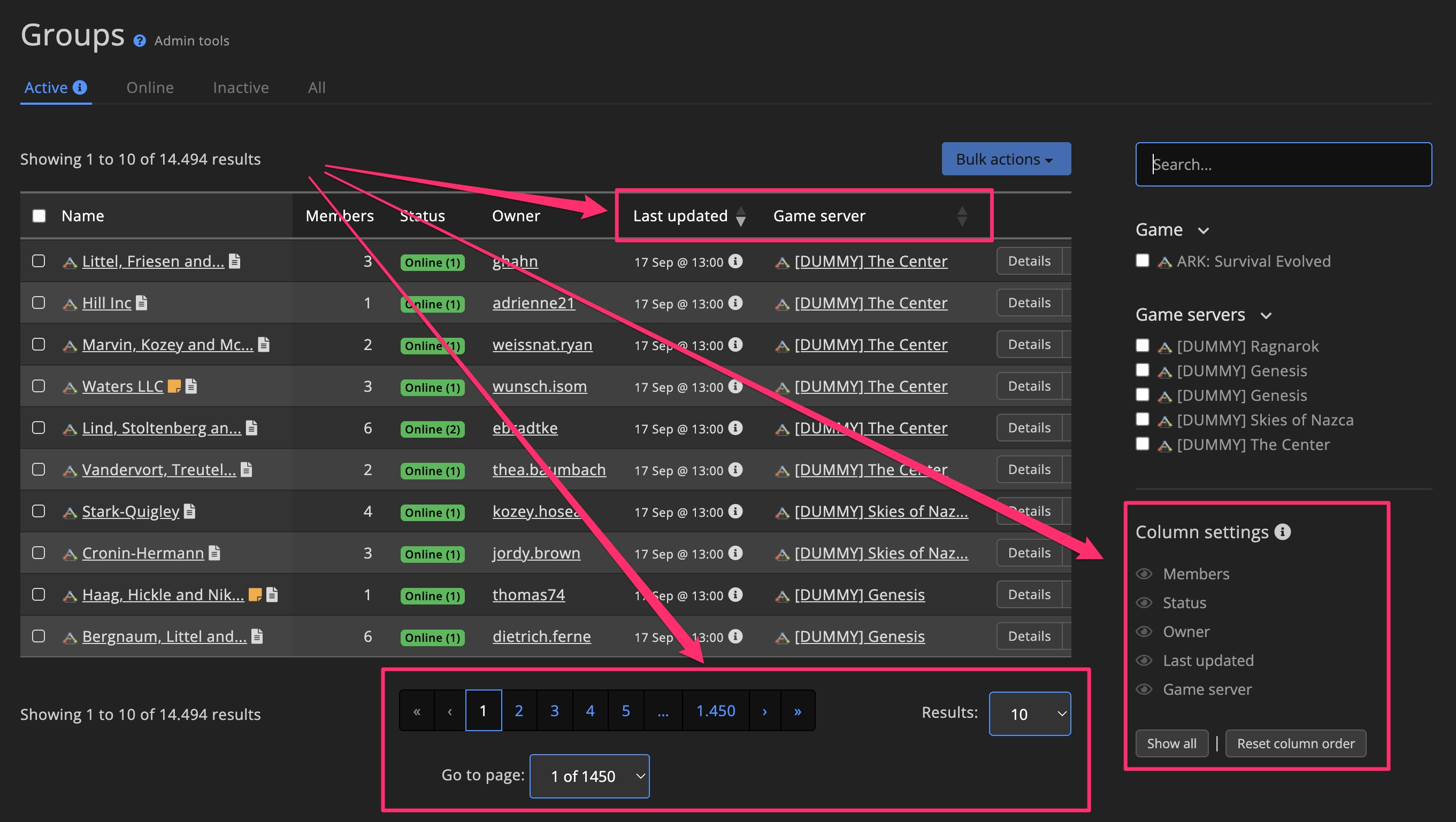 Overview table controls
