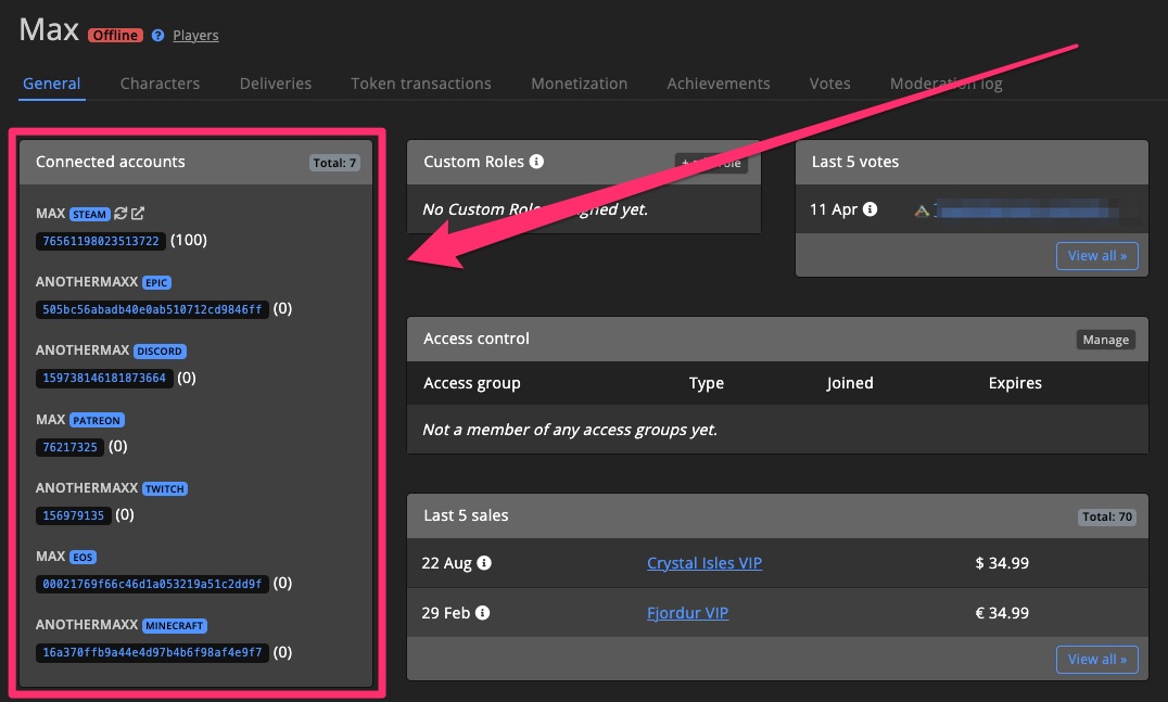 Player - Connected accounts