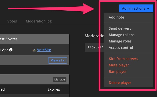 Player - Detail - Admin actions