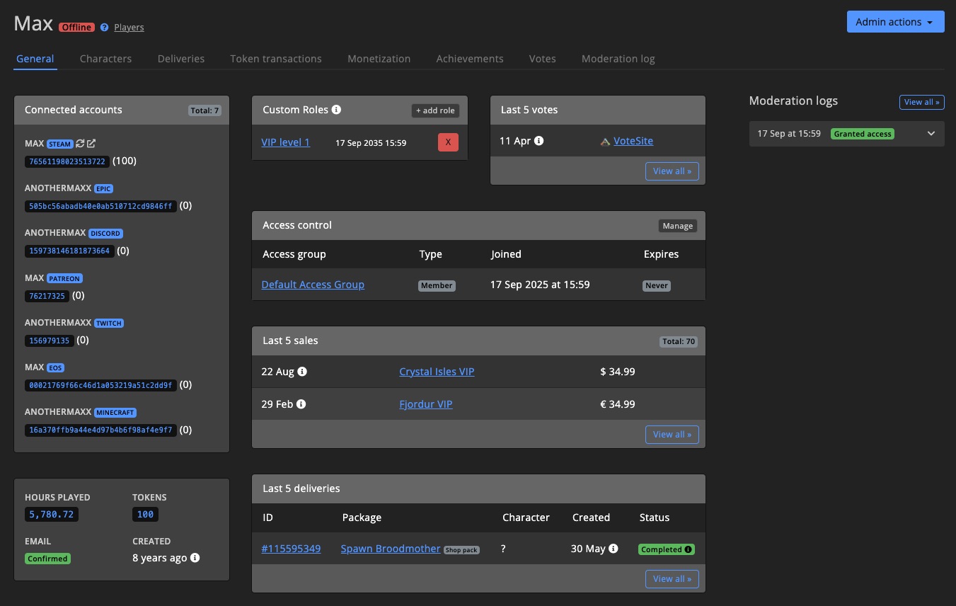 Player - detail page
