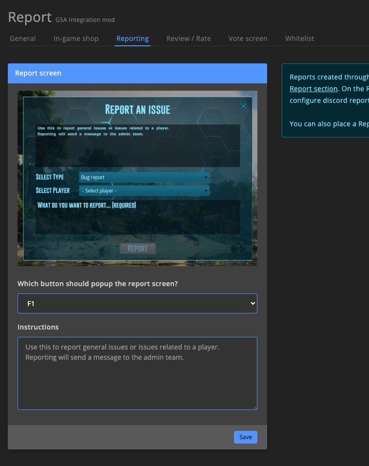 Report Form Settings