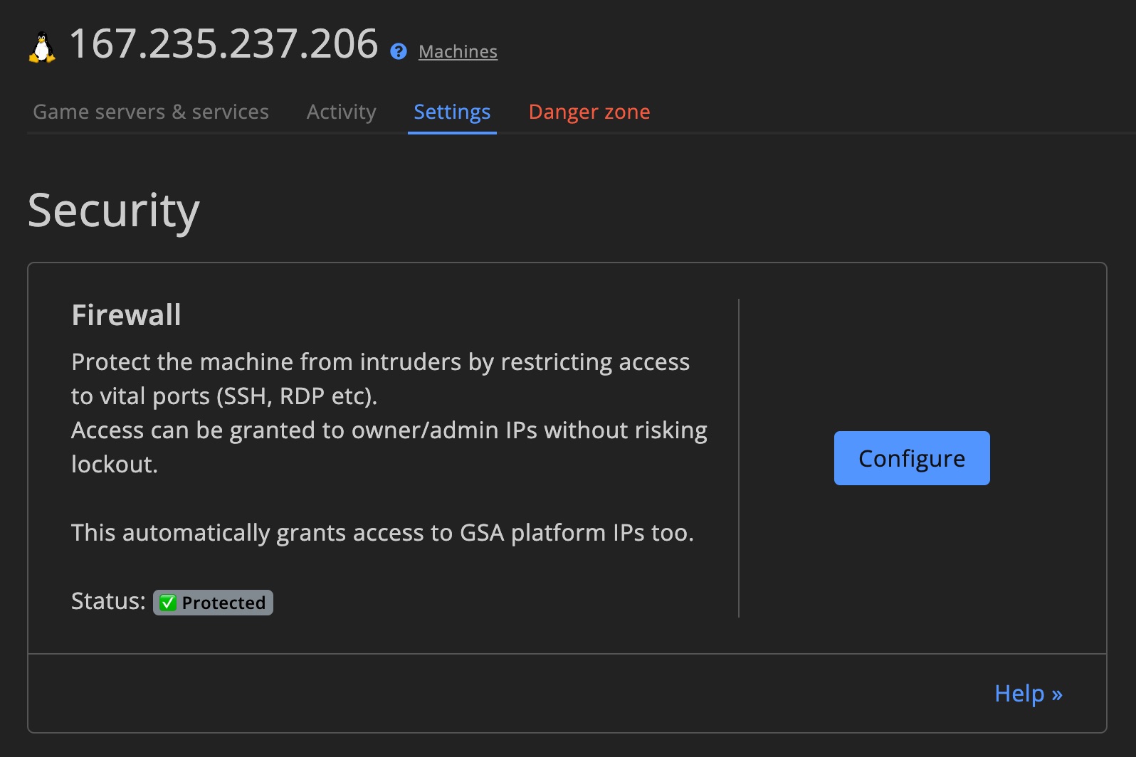 Machine settings - Firewall 1
