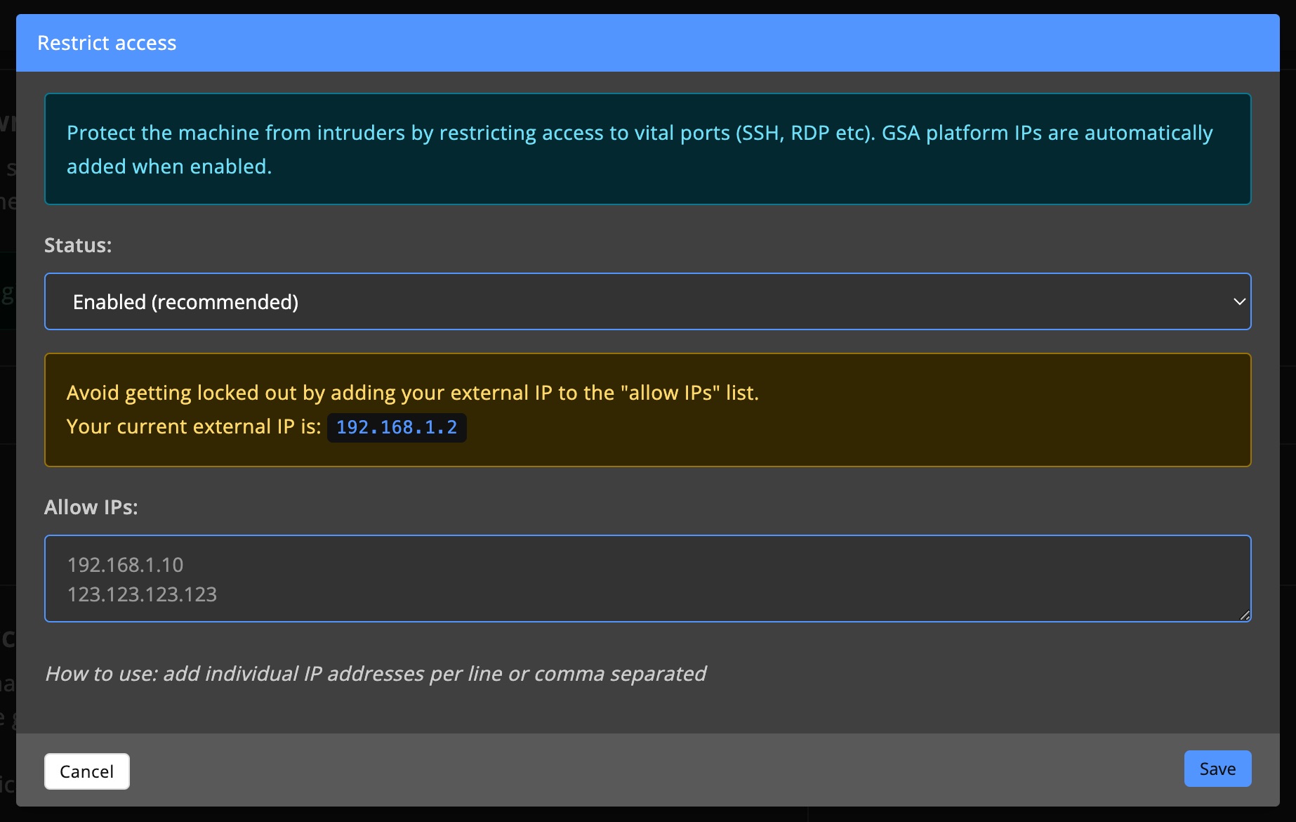 Machine settings - Firewall 2