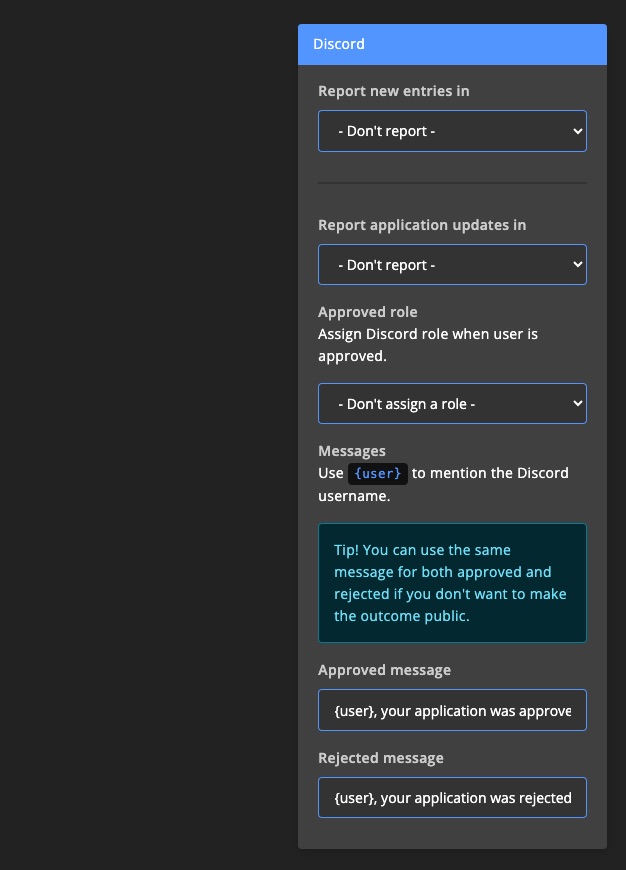 Community - Forms - Form settings - discord