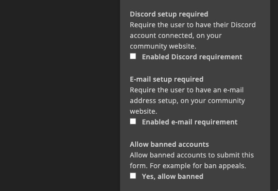 Community - Forms - Form settings - player