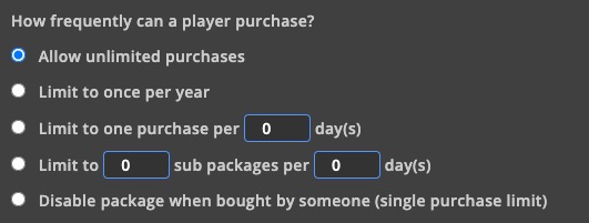 Monetization - Settings - Purchase Limits