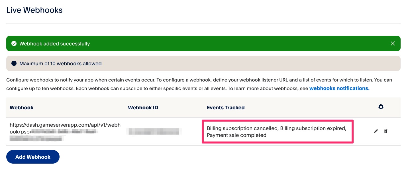 Monetization - Payment Service Provider - Set up PayPal webhook 5