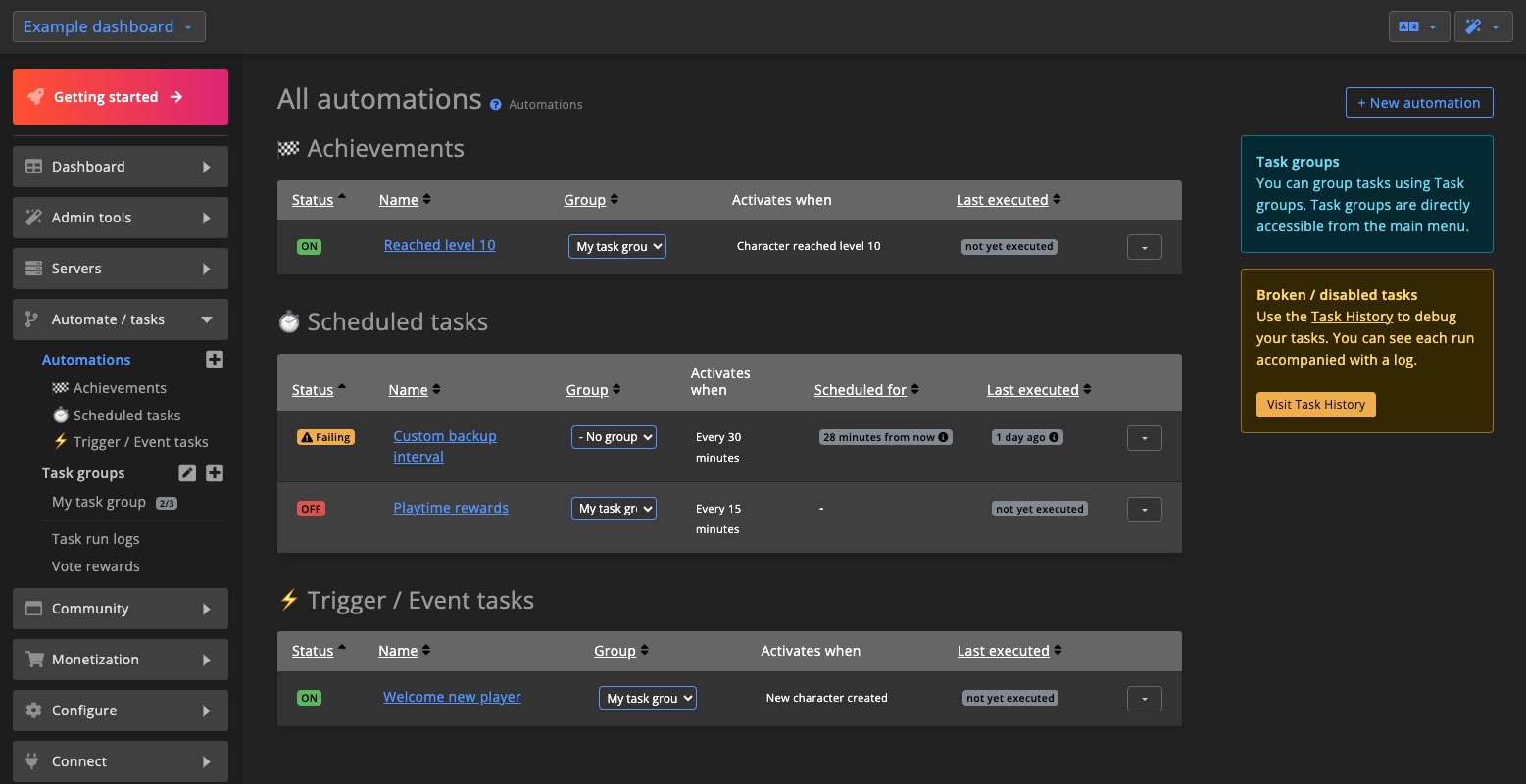 Automations / Tasks - overview