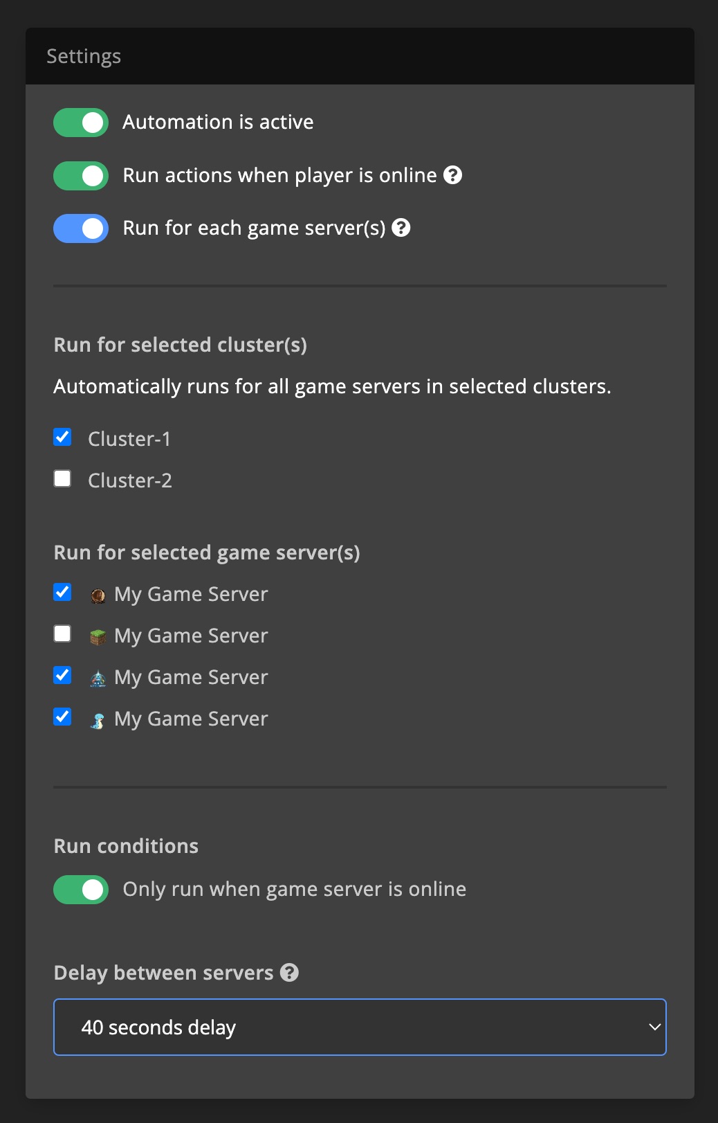 Automations / Tasks - Task settings