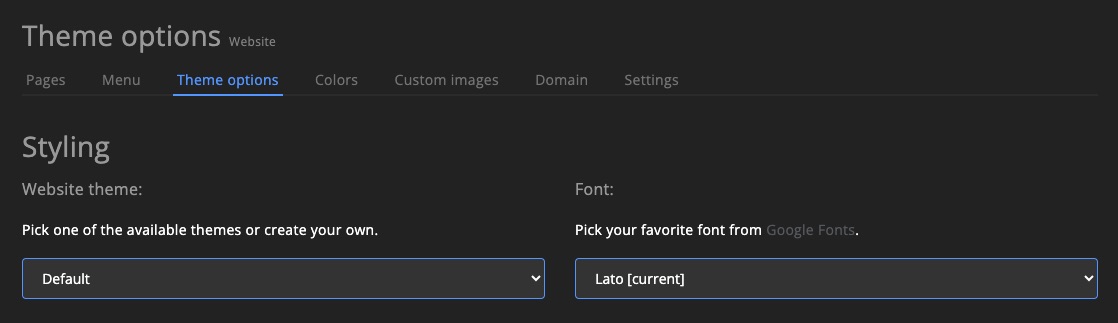 Community - Website - Theme options - website theme + font