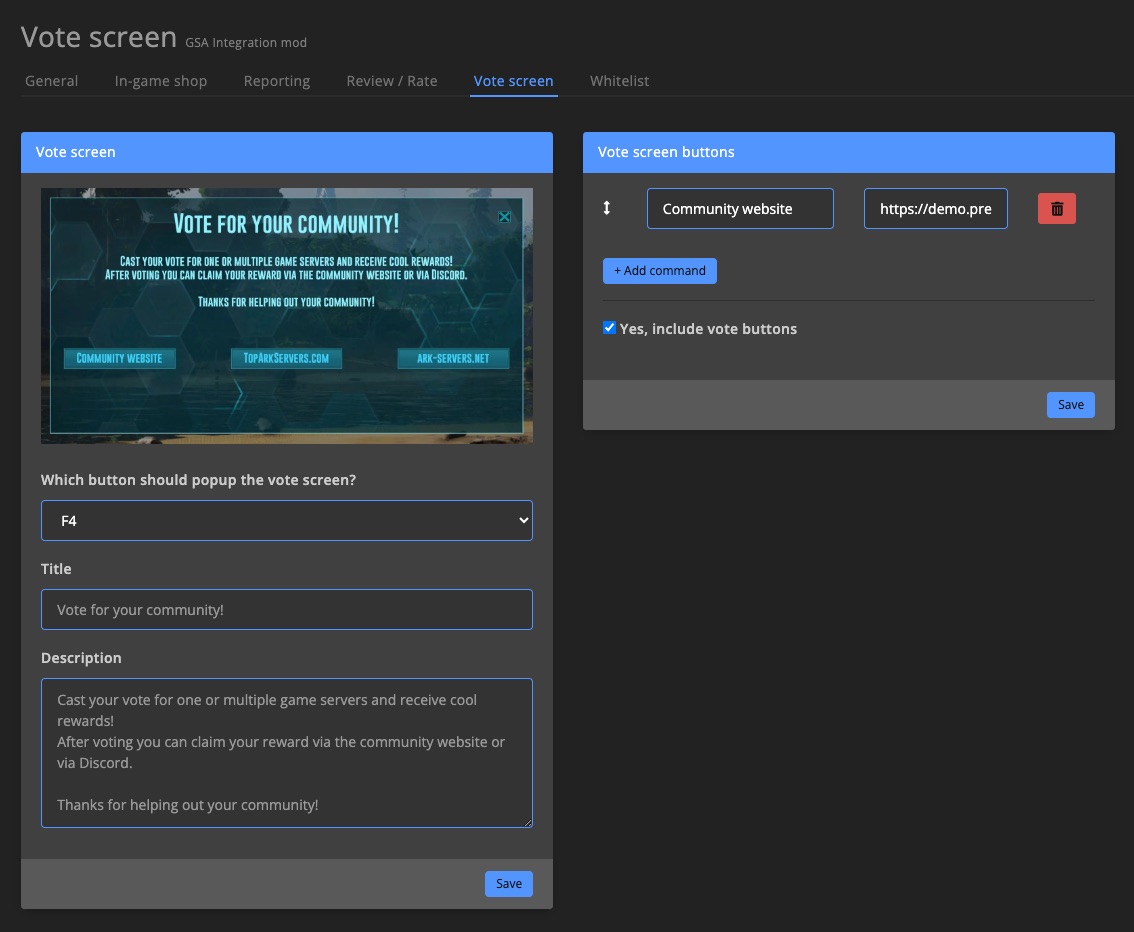 Vote Screen Settings